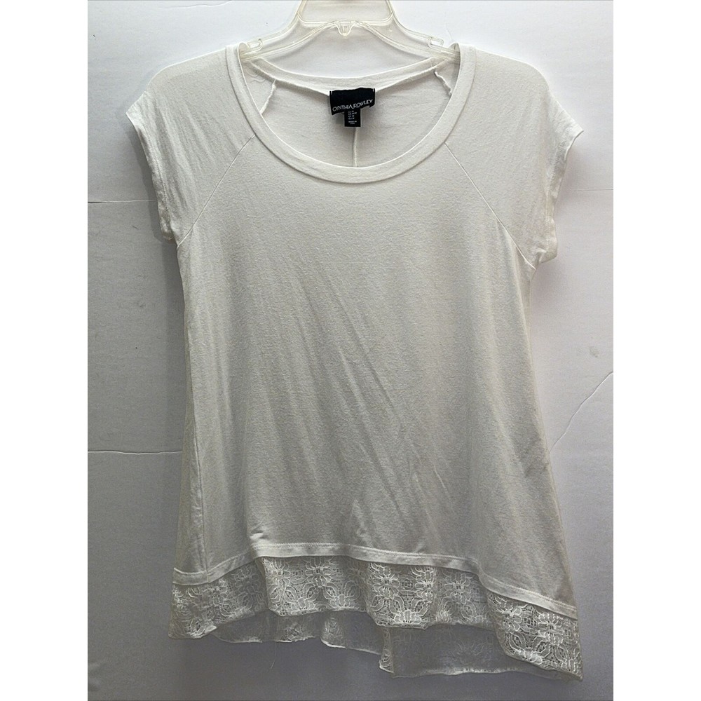 Cynthia Rowley  cotton Tee , Tunic Lace Border short sleeve White M